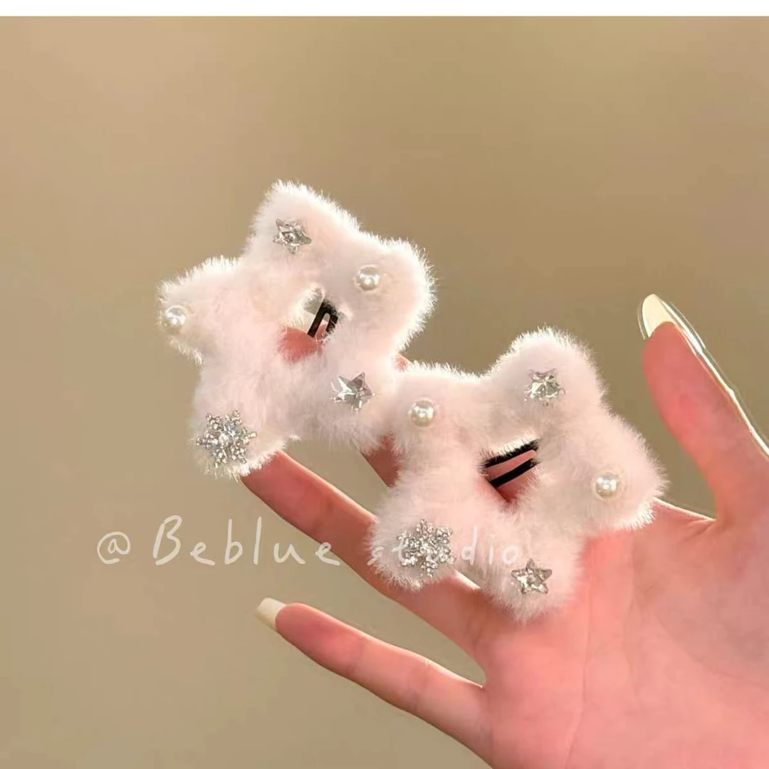 秋冬毛绒雪花星星发夹女侧边夹甜美可爱韩系发卡刘海夹