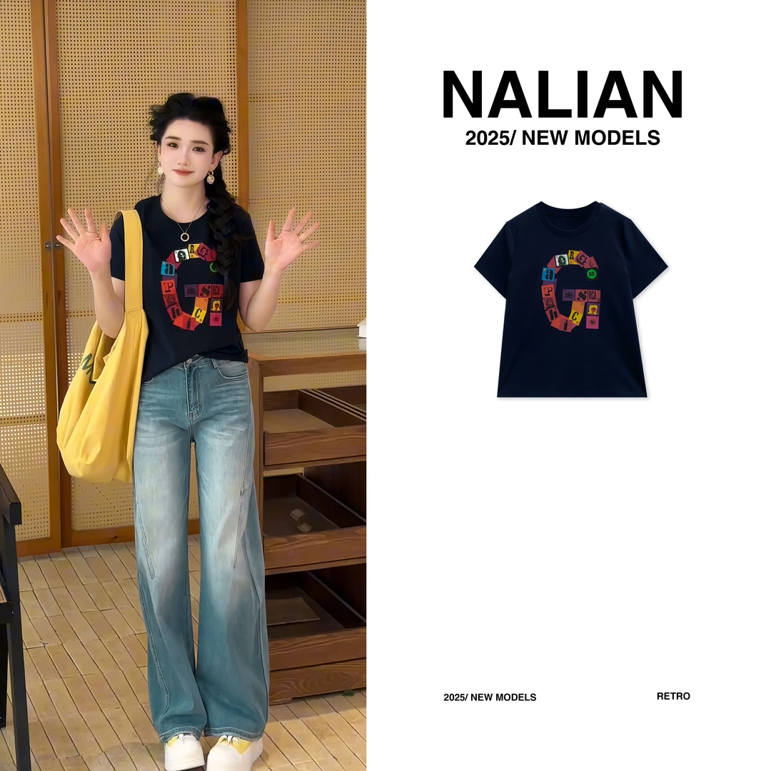 JGCZX1259#小众彩色印花字母短袖T恤1259