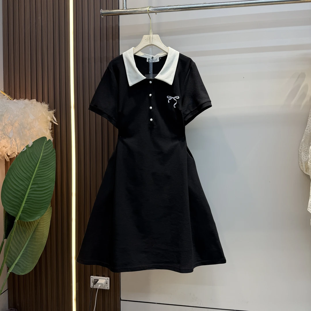 欧洲站胖mm夏季POLO领短袖连衣裙宽松显瘦遮肚藏肉a字裙子