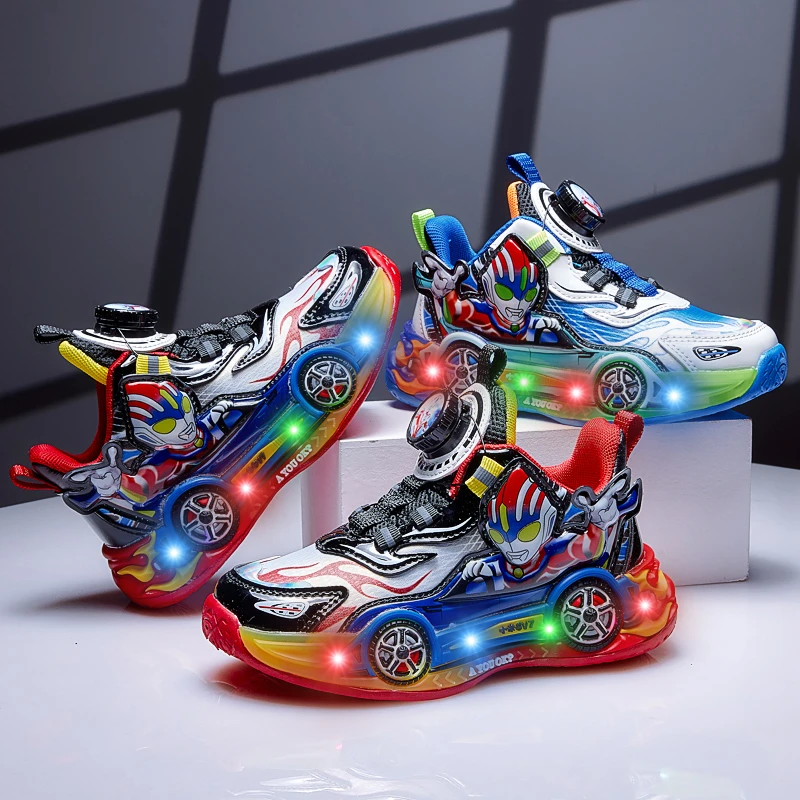 奥特曼童鞋儿童鞋子汽车男童运动鞋男孩春秋款皮面男孩3-6岁8发光