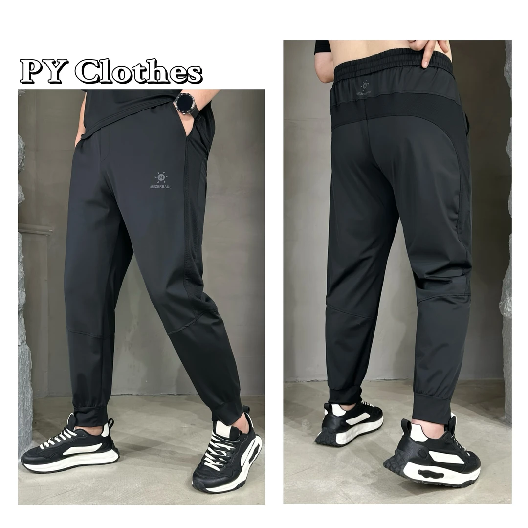 胖语大码男装 2025夏季新款百搭高弹冰丝拼接网眼小脚裤9247#N