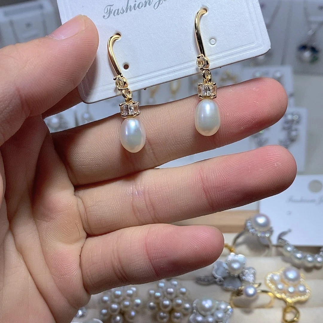 银S925镶嵌耳饰淡水珍珠
