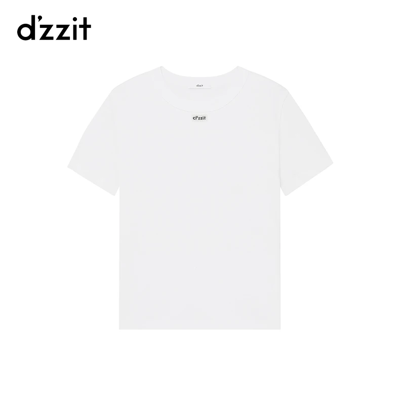 dzzit地素短袖T恤时髦简约百搭logo圆领纯棉正肩上衣女3I3B351