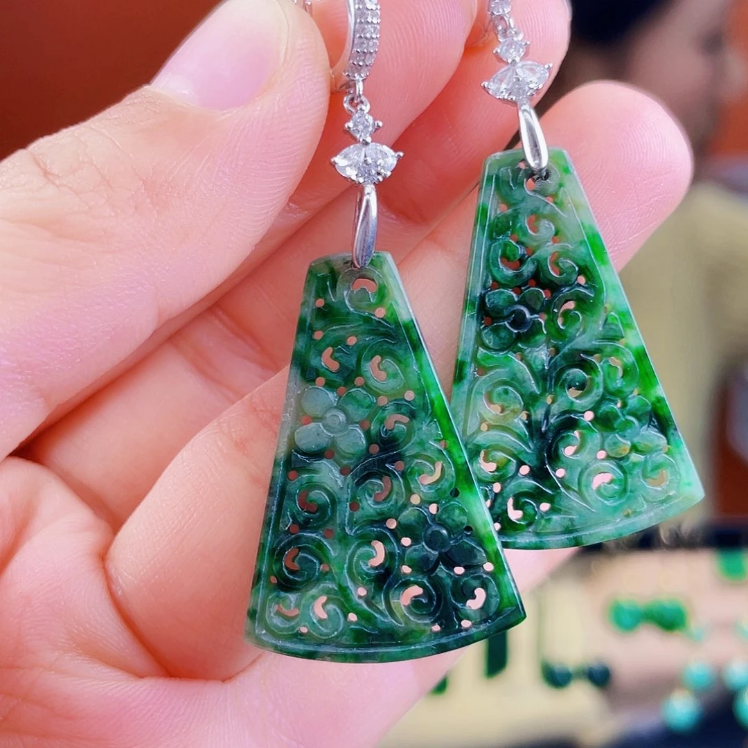 翡翠银S925镶嵌耳饰