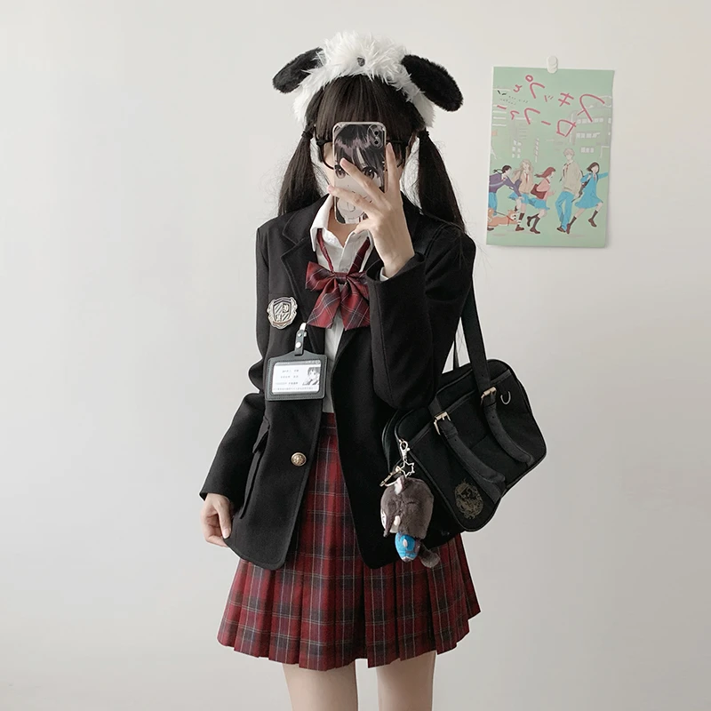 【红雾】+津羽中西服套装校供红格新年款原创JK制服格裙TR面料