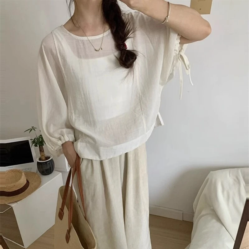 灯笼袖圆领雪纺衬衫女款2025新款宽松衬衣洋气漂亮小众不撞款上衣