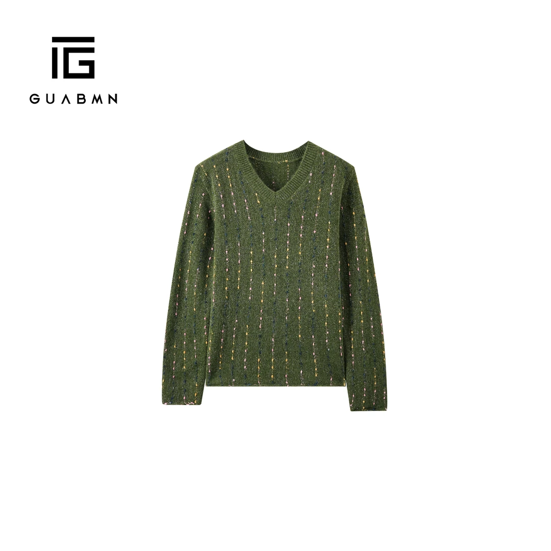 GUABMN2025秋季新款慵懒风V领条纹针织衫女百搭显瘦毛衣上衣5908
