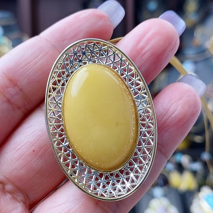 琥珀颈饰银S925镶嵌吊坠