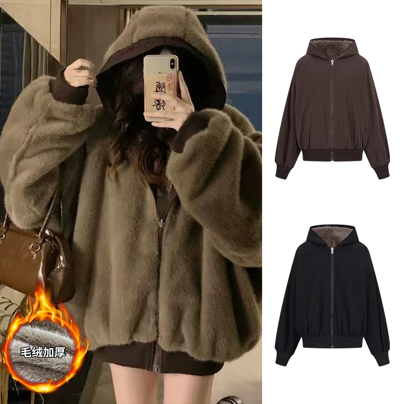 MosesQueen/魔西女王美式街头双面连帽宽松百搭气质保暖夹克