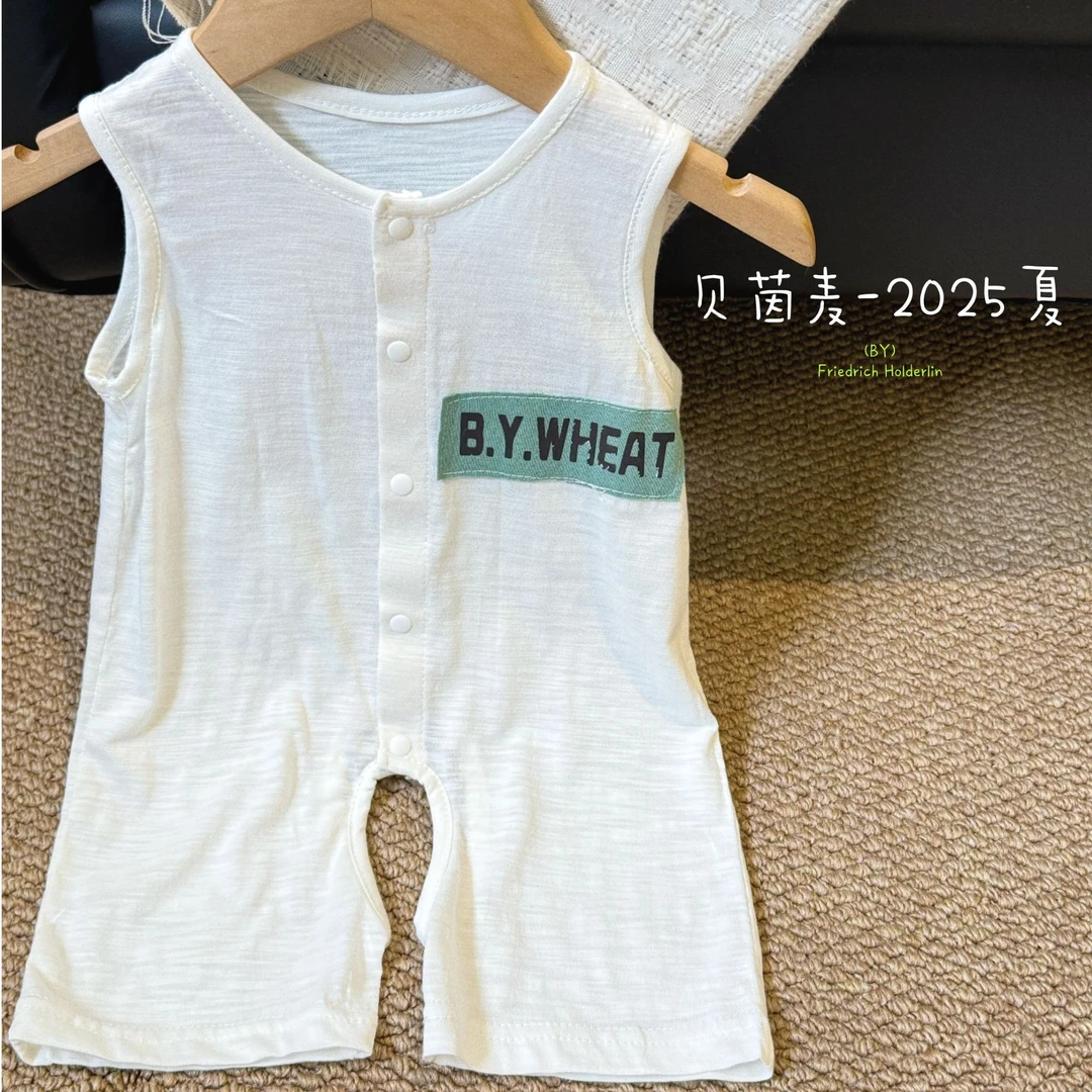 B.Y.WHEAT/贝茵麦男宝简约透气连体短袖开档夏季婴儿爬服帅气短裤