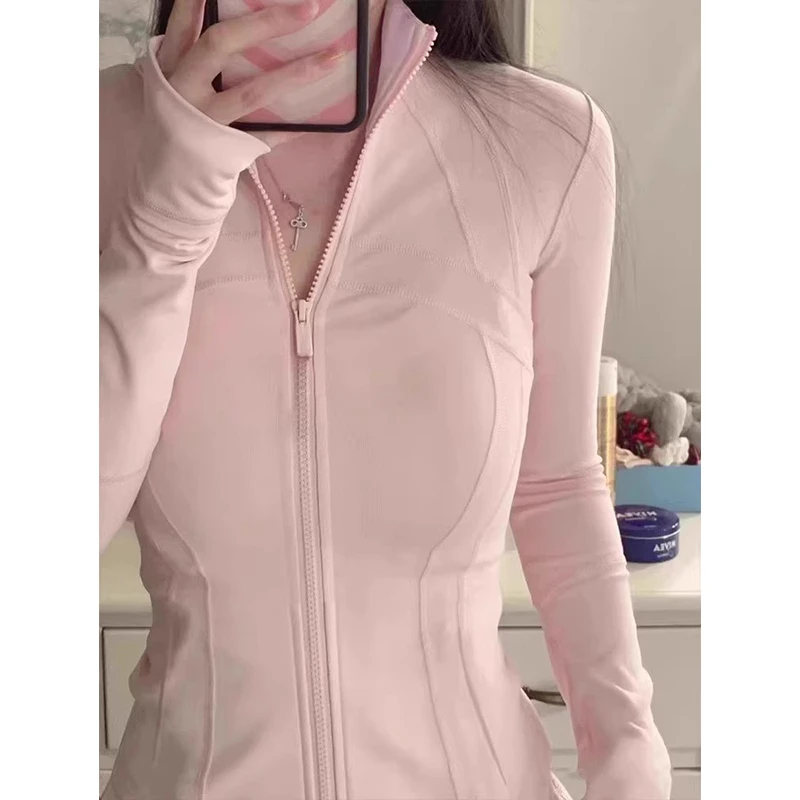 【限量版】粉色修身防晒衣女款2025新款冰丝立领短款瑜伽服夏季外