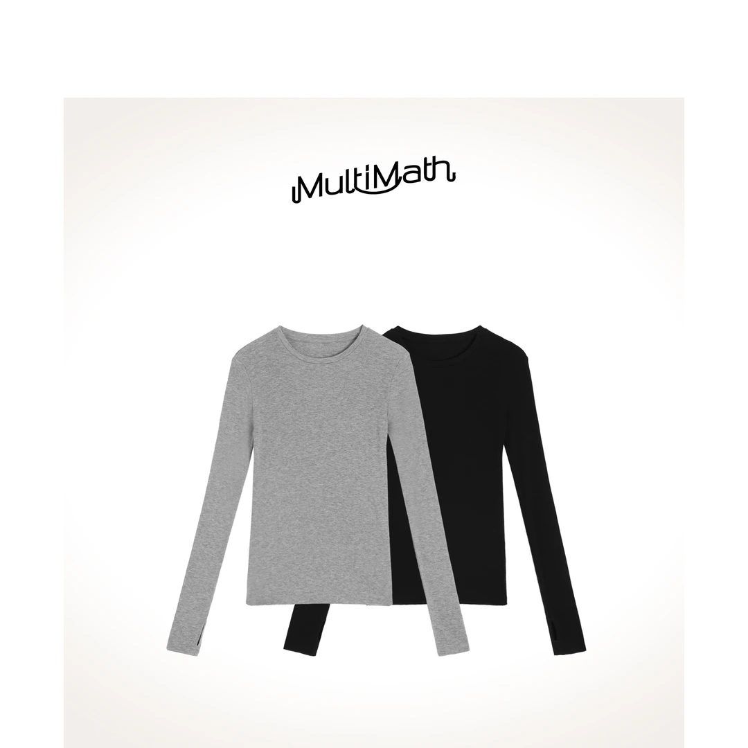 Multi Math纸片人1.0/秋冬百搭显瘦圆领正肩长袖T修身内搭打底衫