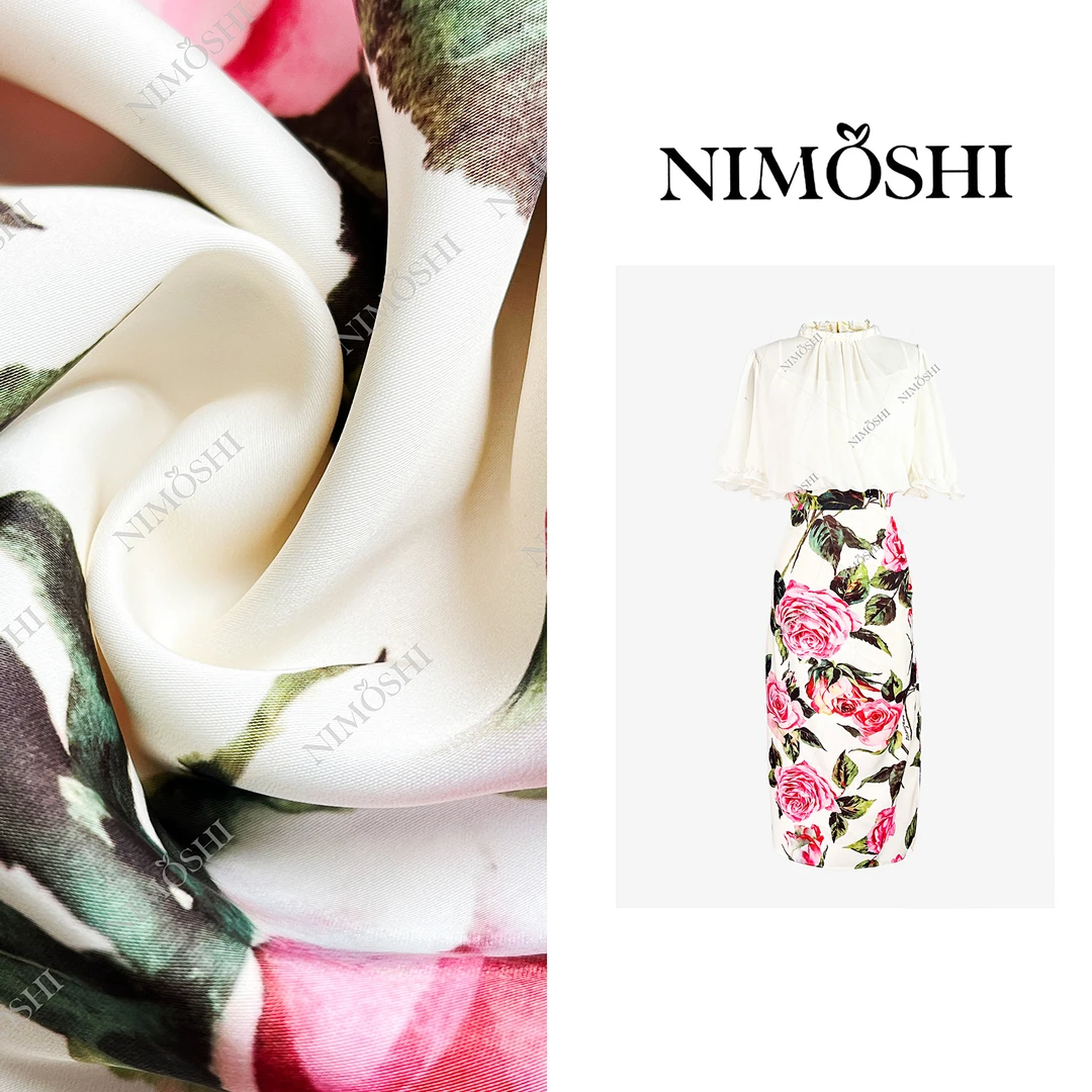 NIMOSHI【倩倩】古典复古国风风景花卉刺绣网纱袖气质连衣裙Q1771