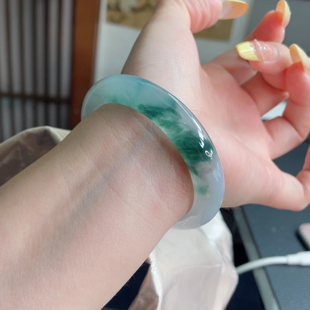 未镶嵌手镯翡翠51.4天青色等烟雨 冰胶起光 小手必拍15号