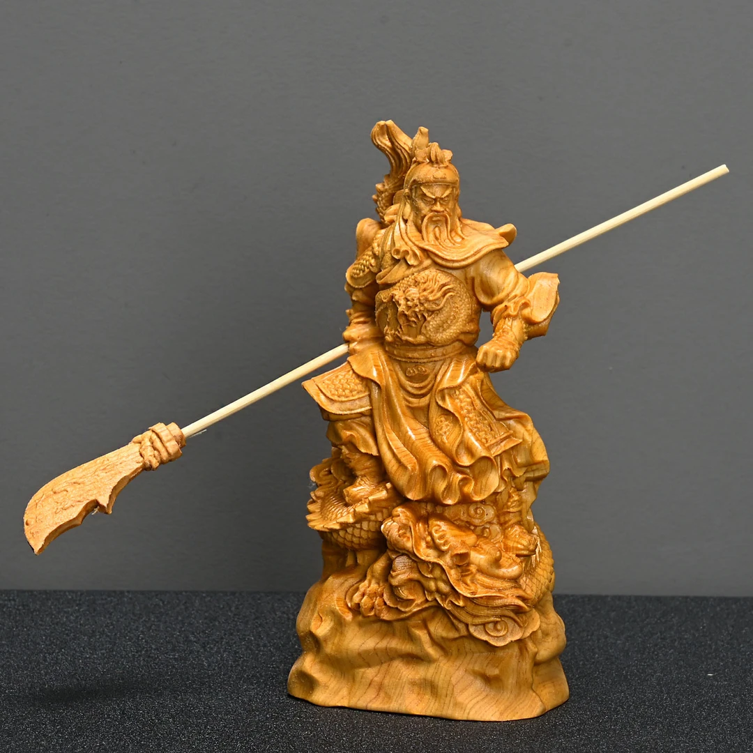 崖柏木御龙关公摆件高12cm实木雕刻武财神 关二爷 家居装饰工艺品