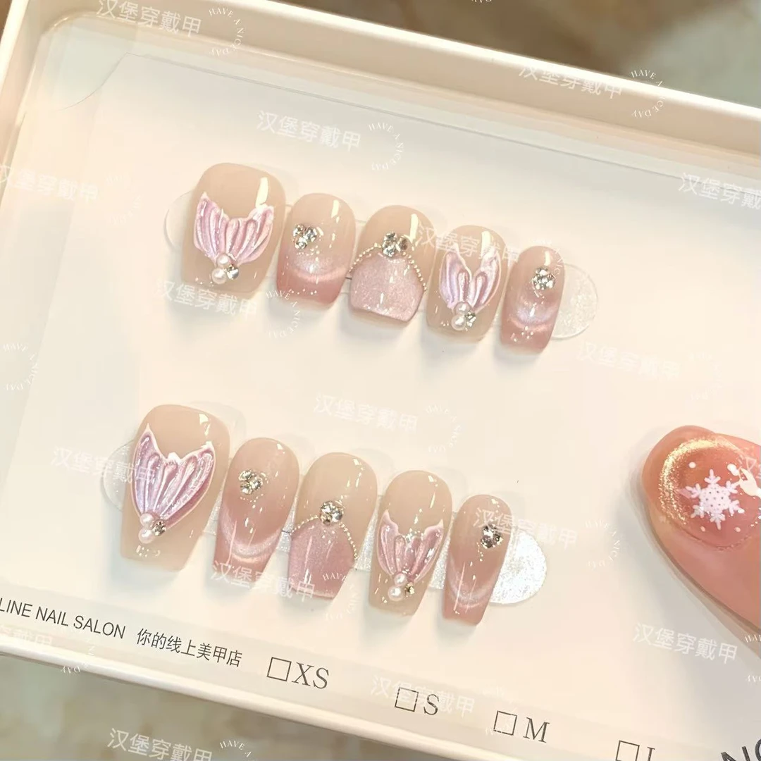 【仙女裙摆】纯手工穿戴甲光疗甲一副10片装