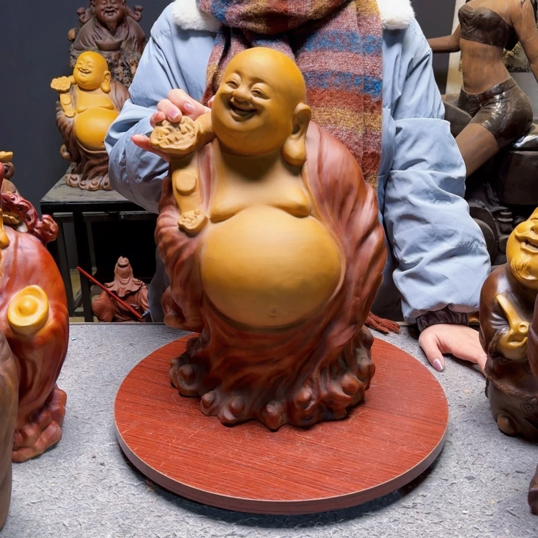 永***远木如意大件弥勒佛香樟木精品