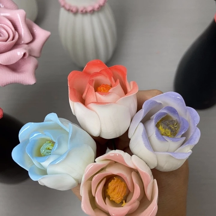 陶瓷手工制作陶瓷花4朵