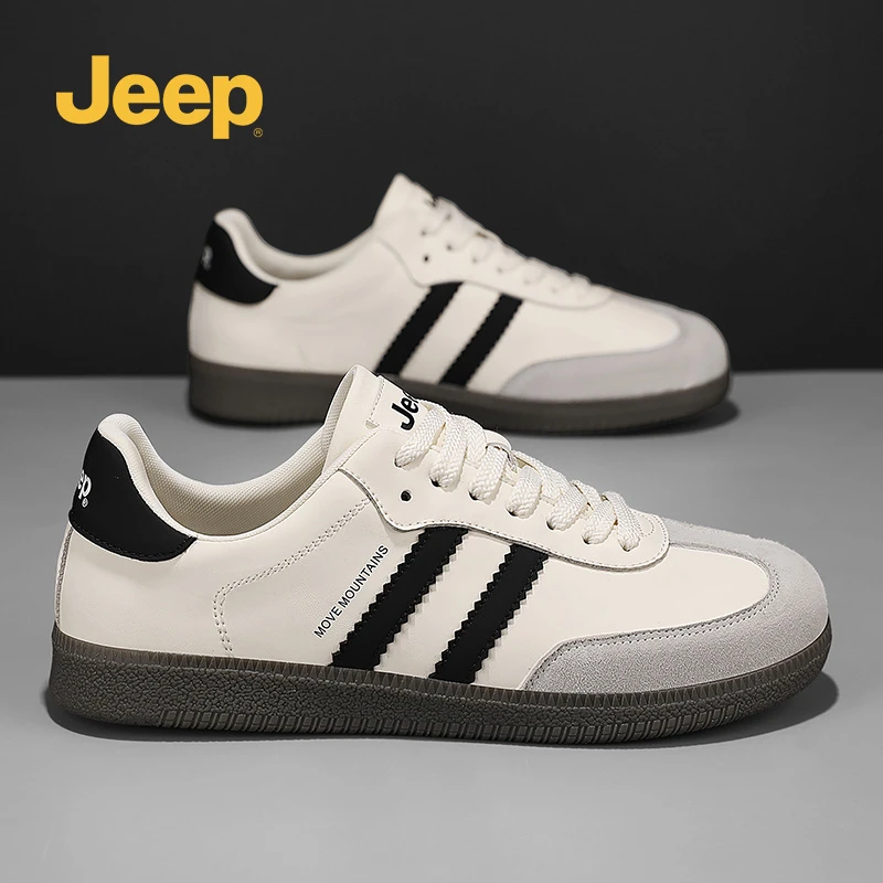 Jeep吉普男鞋2025冬季新款德训鞋个性潮流百搭软底耐磨真皮运动鞋