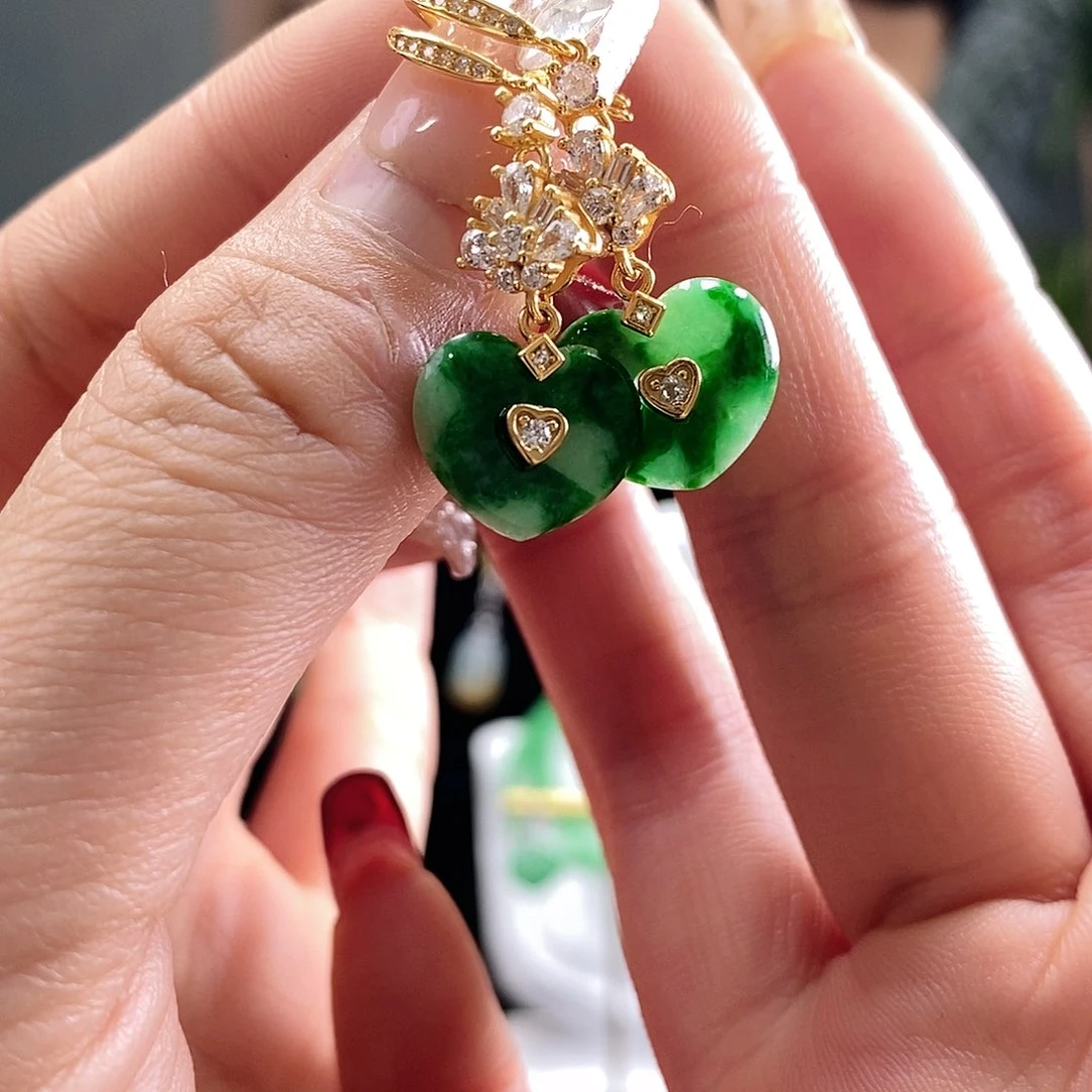 翡翠耳饰银S925镶嵌翡翠