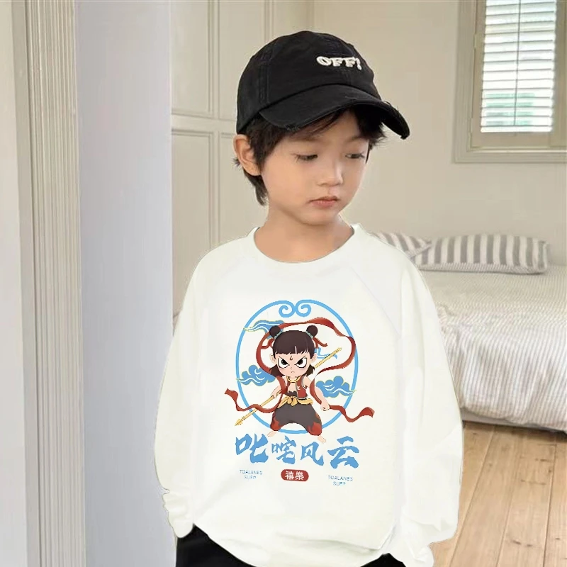 哪吒儿童纯棉长袖T恤男童女童打底撞色拼接宝宝洋气中大童百搭上