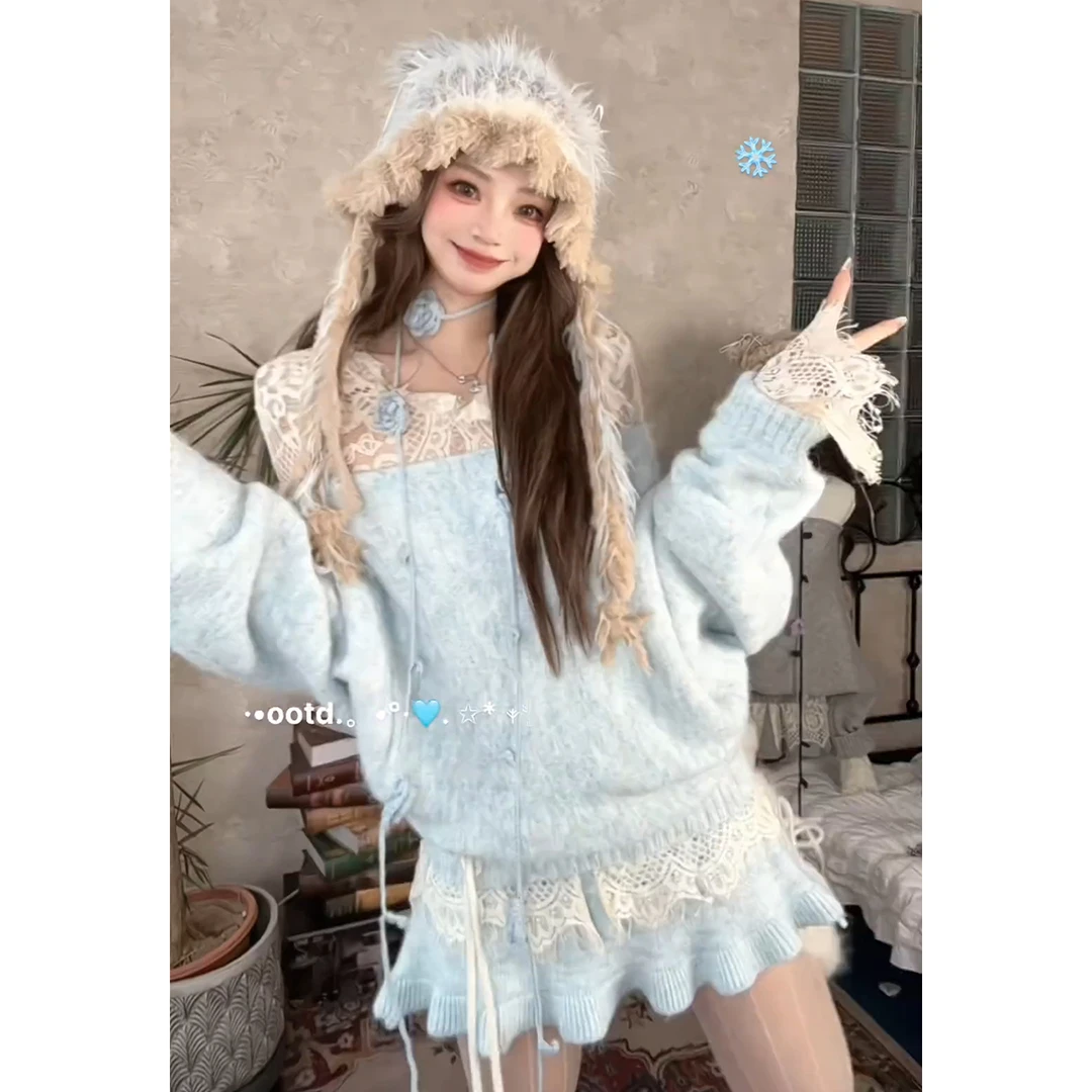 过新年小香风穿搭财阀富家千金温柔风毛衣连衣裙子短裙两件套装冬