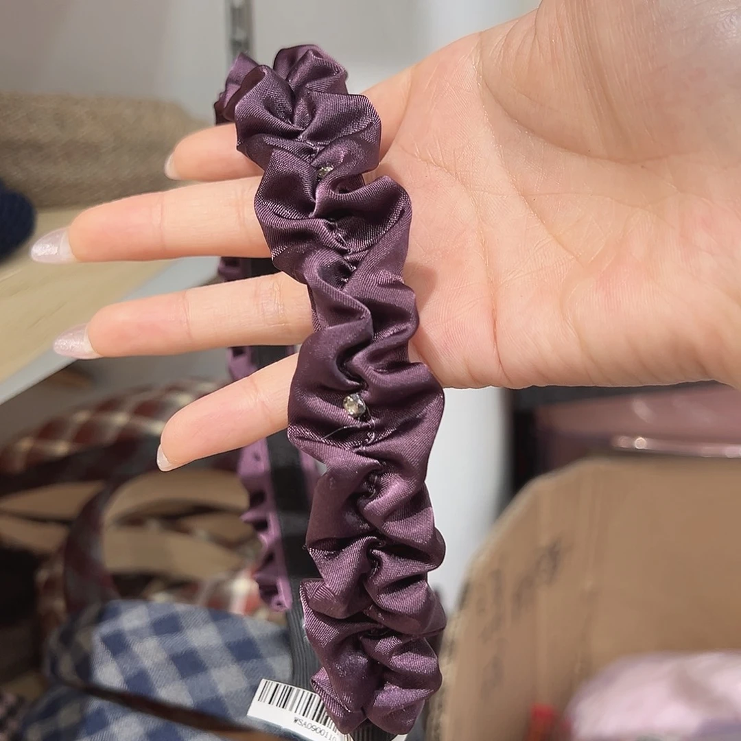 皮质铁合金紫色缎面褶皱发箍