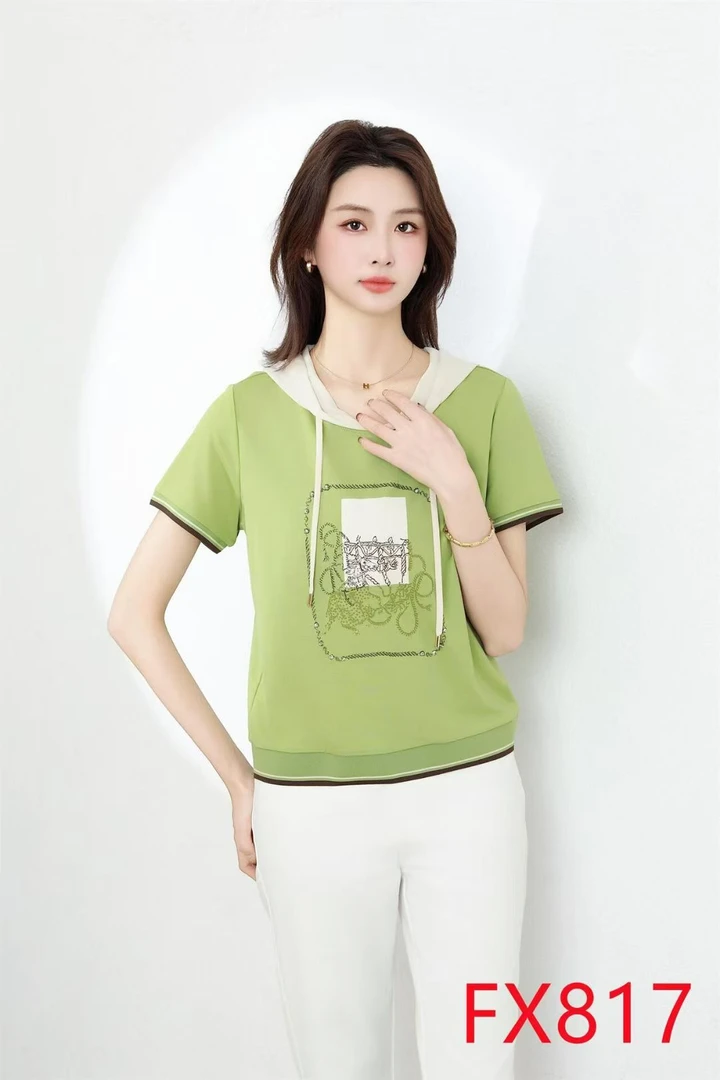 短袖连帽拼接3DT恤时尚休闲可爱风百搭显瘦女士