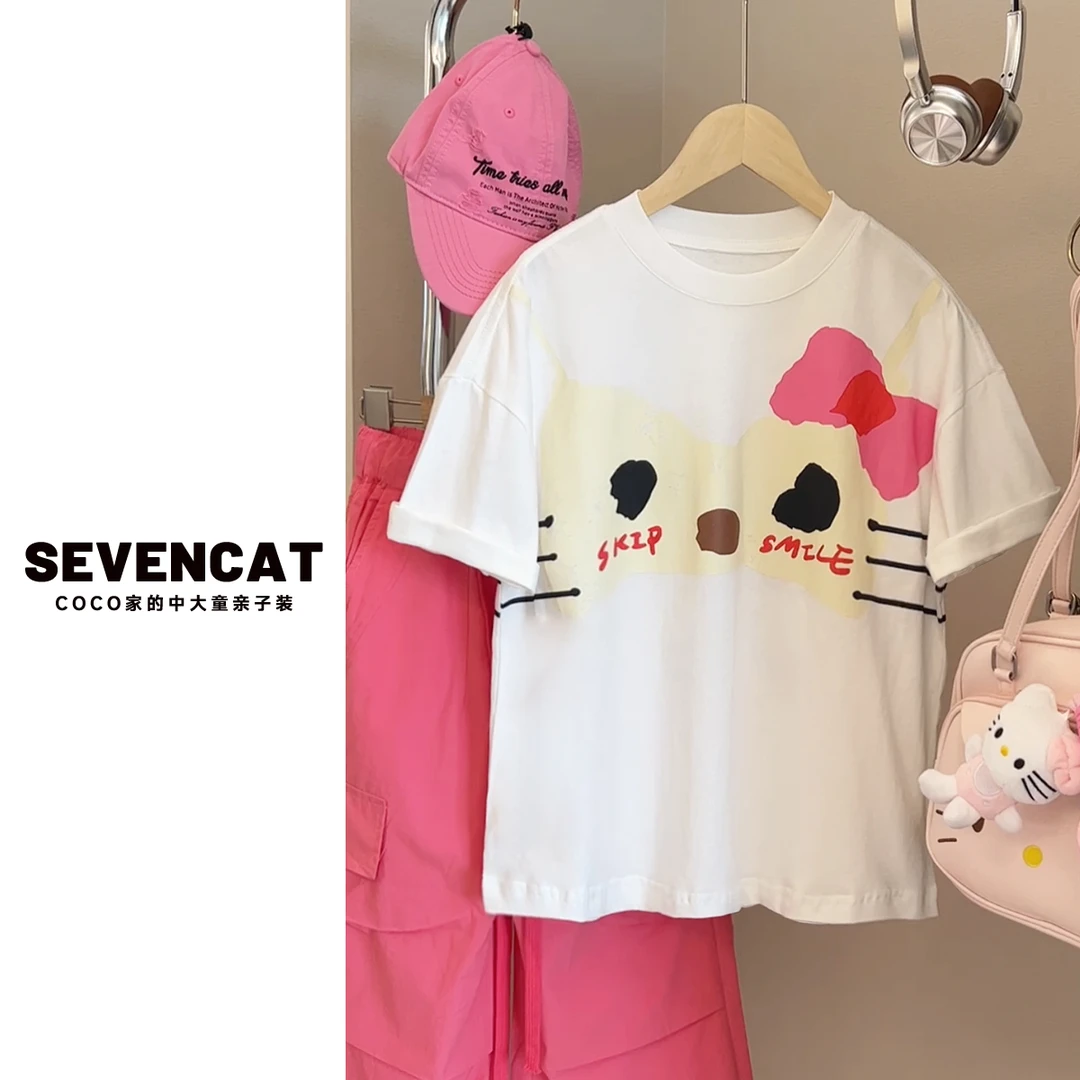 在仓【可妈定制25夏】卡通涂鸦大版T恤短袖中大童青少年亲子