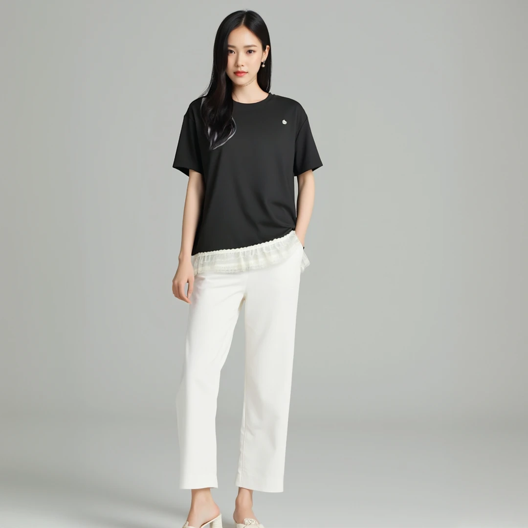 短袖t恤牛仔运动时尚休闲百搭打底夏季黑色春秋网红女士