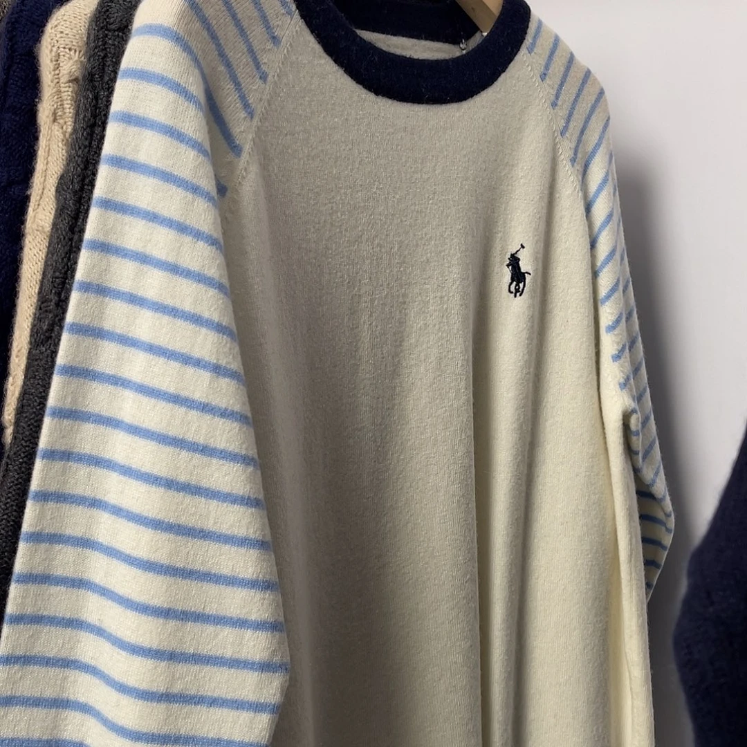 战马 刺绣 条纹 羊绒衫