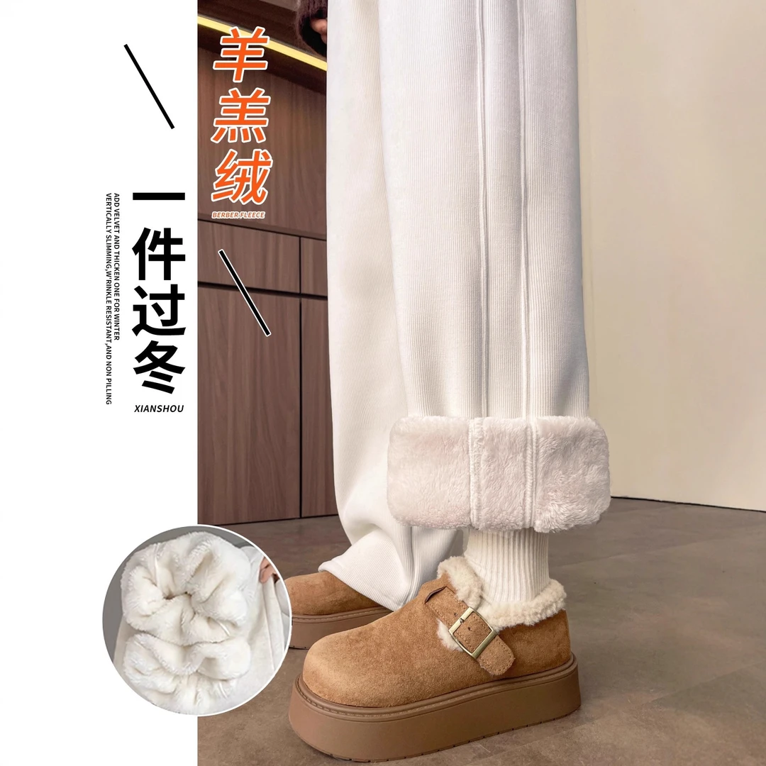 2025新款直筒裤开叉日常百搭显瘦休闲裤外穿通勤慵懒加厚加绒秋冬