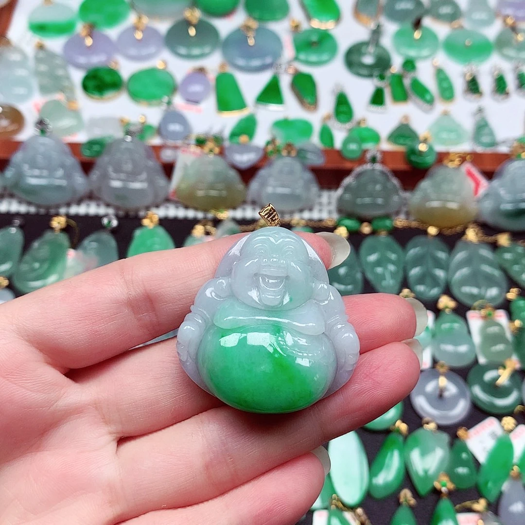 翡翠18K金镶嵌吊坠(不含链)天然翡翠A货