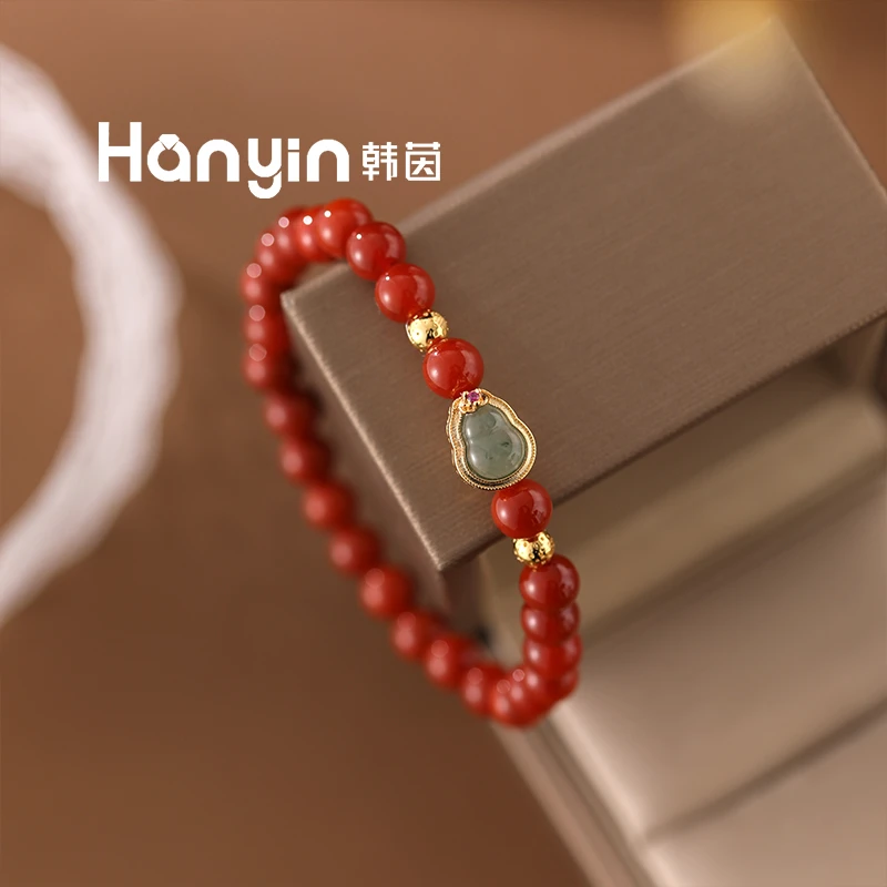 6mm南红手工轻奢绿葫芦原创设计弹力绳手串