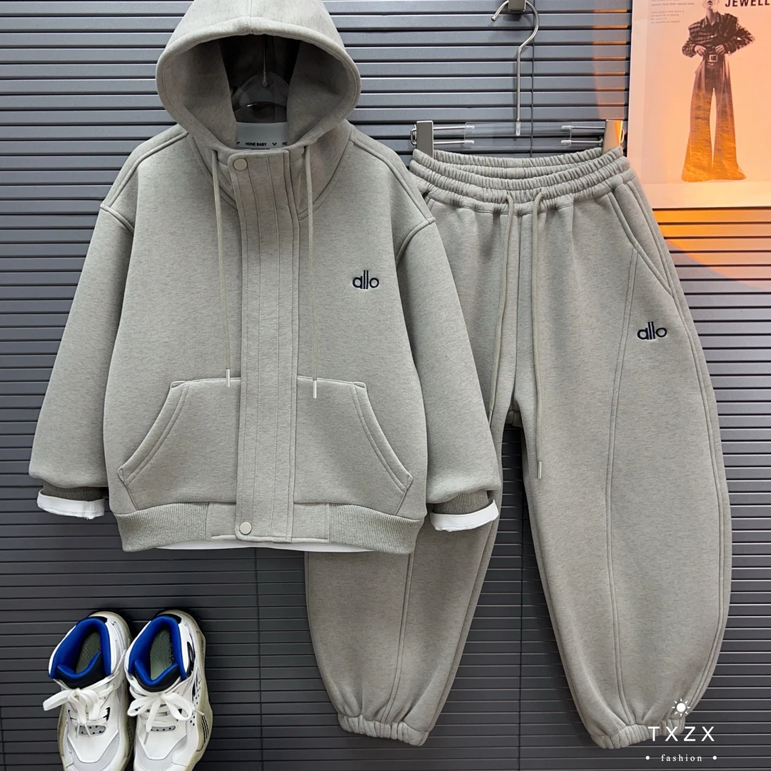 TX-25QY172秋冬季中大童亲子韩系潮流刺绣连帽刺绣开衫运动两件套