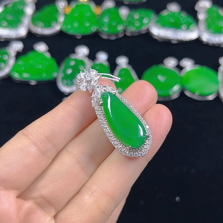翡翠银S925镶嵌吊坠(不含链)