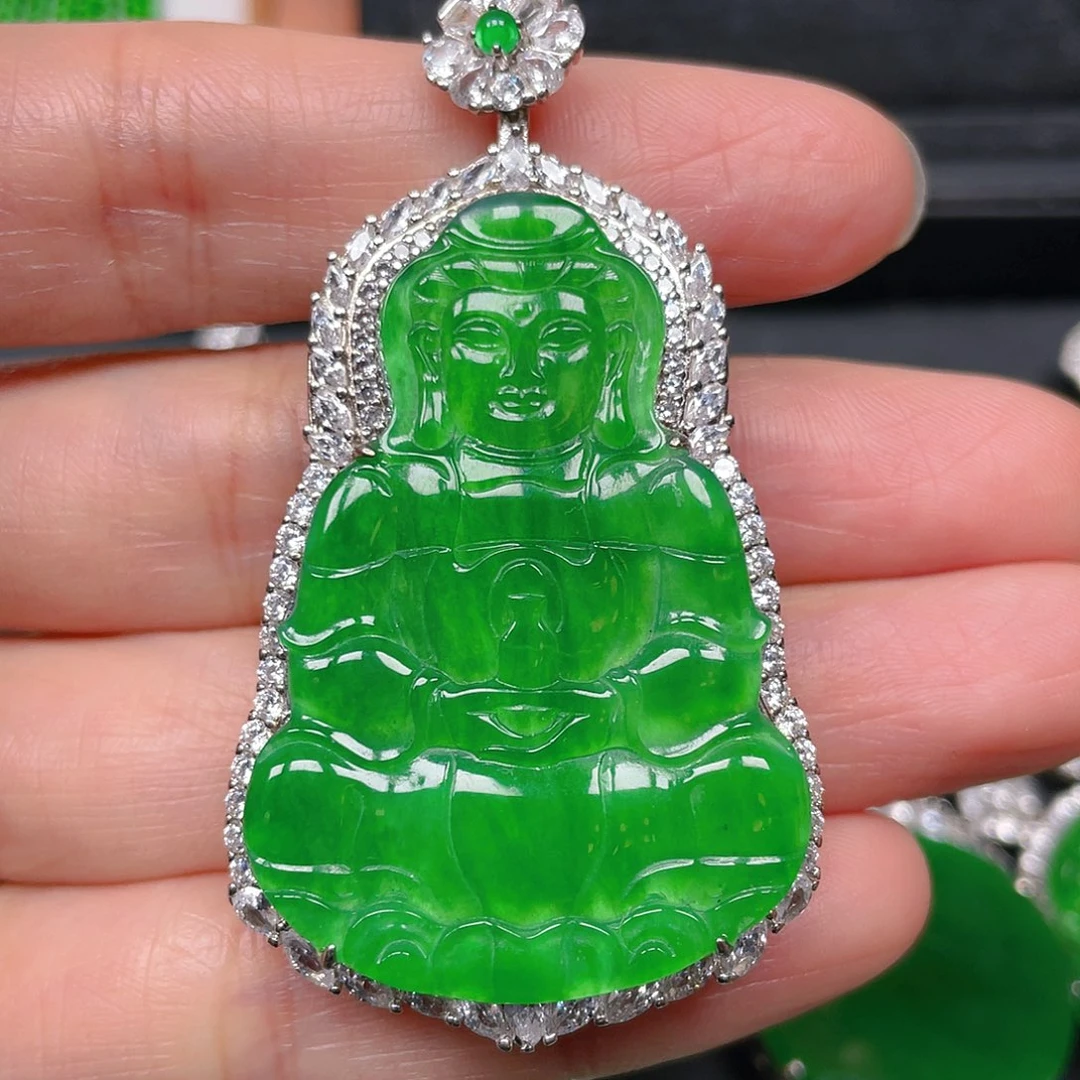 吊坠(不含链)银S925镶嵌翡翠吊坠