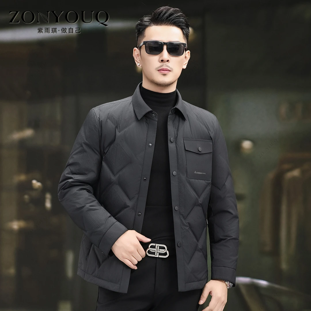 时尚轻薄羽绒服男冬季翻领短款夹克保暖休闲商务修身潮流百搭外套