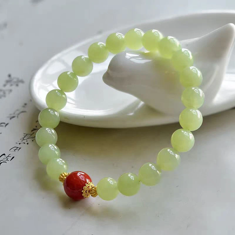 天然和田玉黄口料圆珠手串玉质细腻百搭轻奢手链女附证书及礼盒