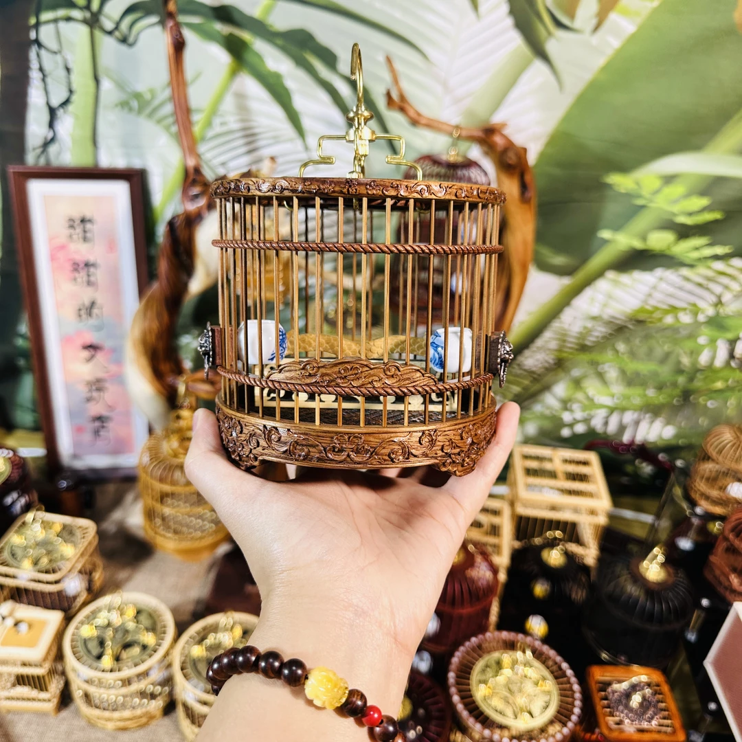 福字雕刻款大叶黄花梨蝈蝈笼