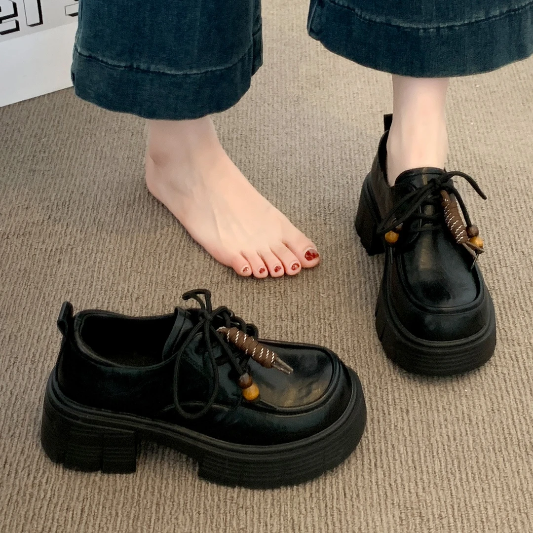 【万达撤柜】厚底乐福鞋女2025新款秋季鞋子百搭黑色单鞋软底不累脚