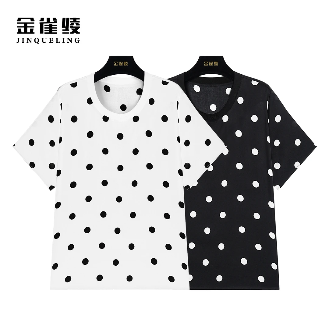 金雀绫【假日新宠】桑蚕丝真丝夏季波点印花休闲透气小衫AS6176