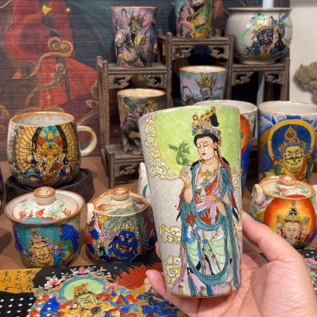 手工手绘观音茶杯