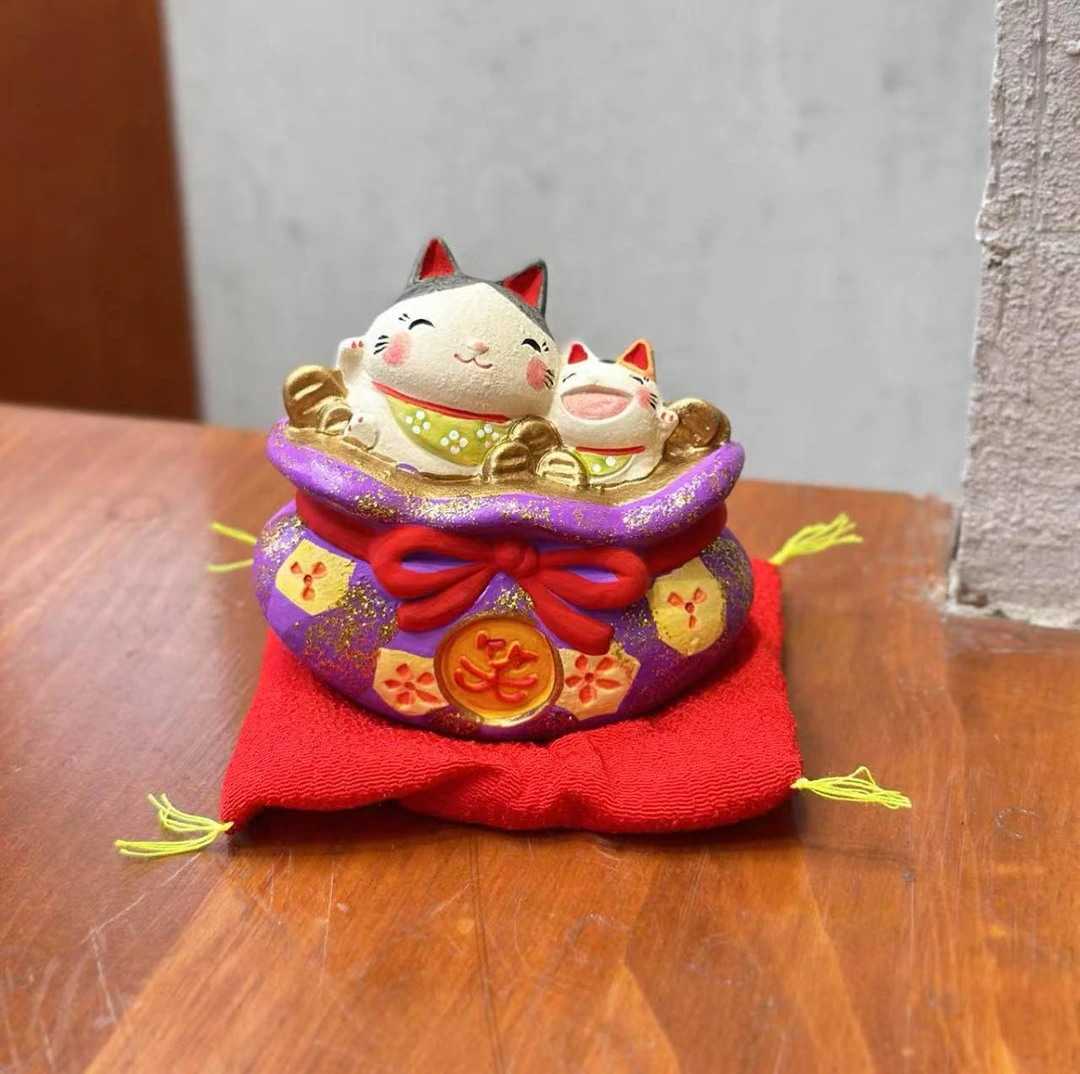 M862其乐融融招财猫 陶瓷粗陶工艺品祈福开运LM粗陶-紫色