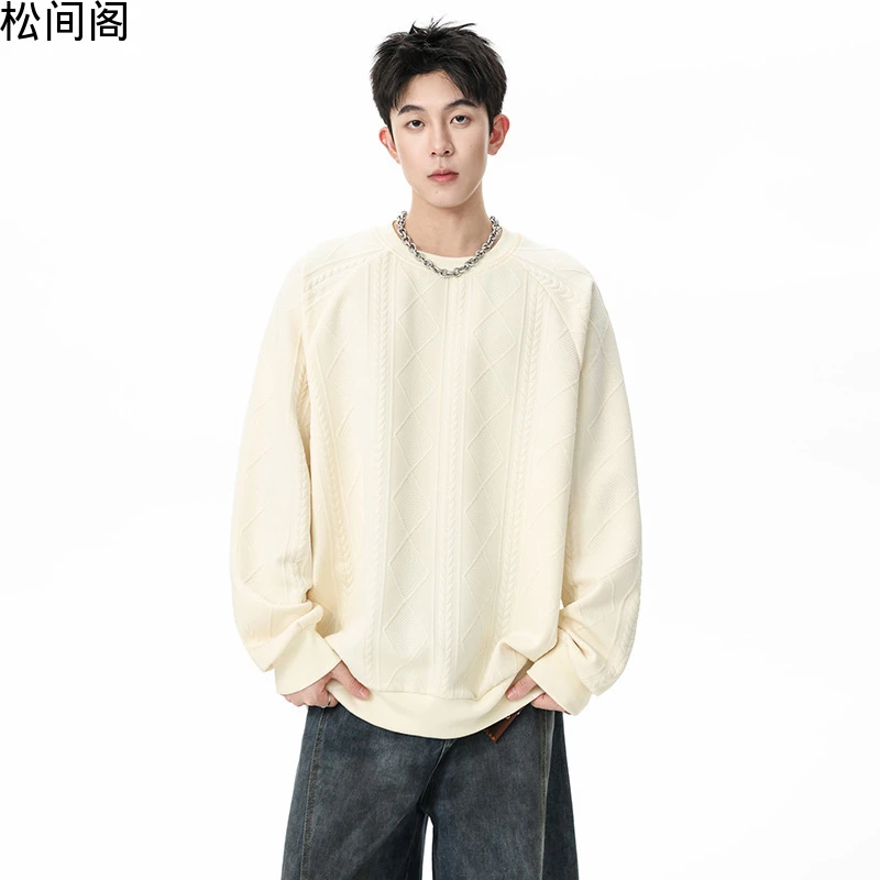 麦穗纹2025新款美式潮牌重磅卫衣男宽松休闲上衣圆领百搭长袖男