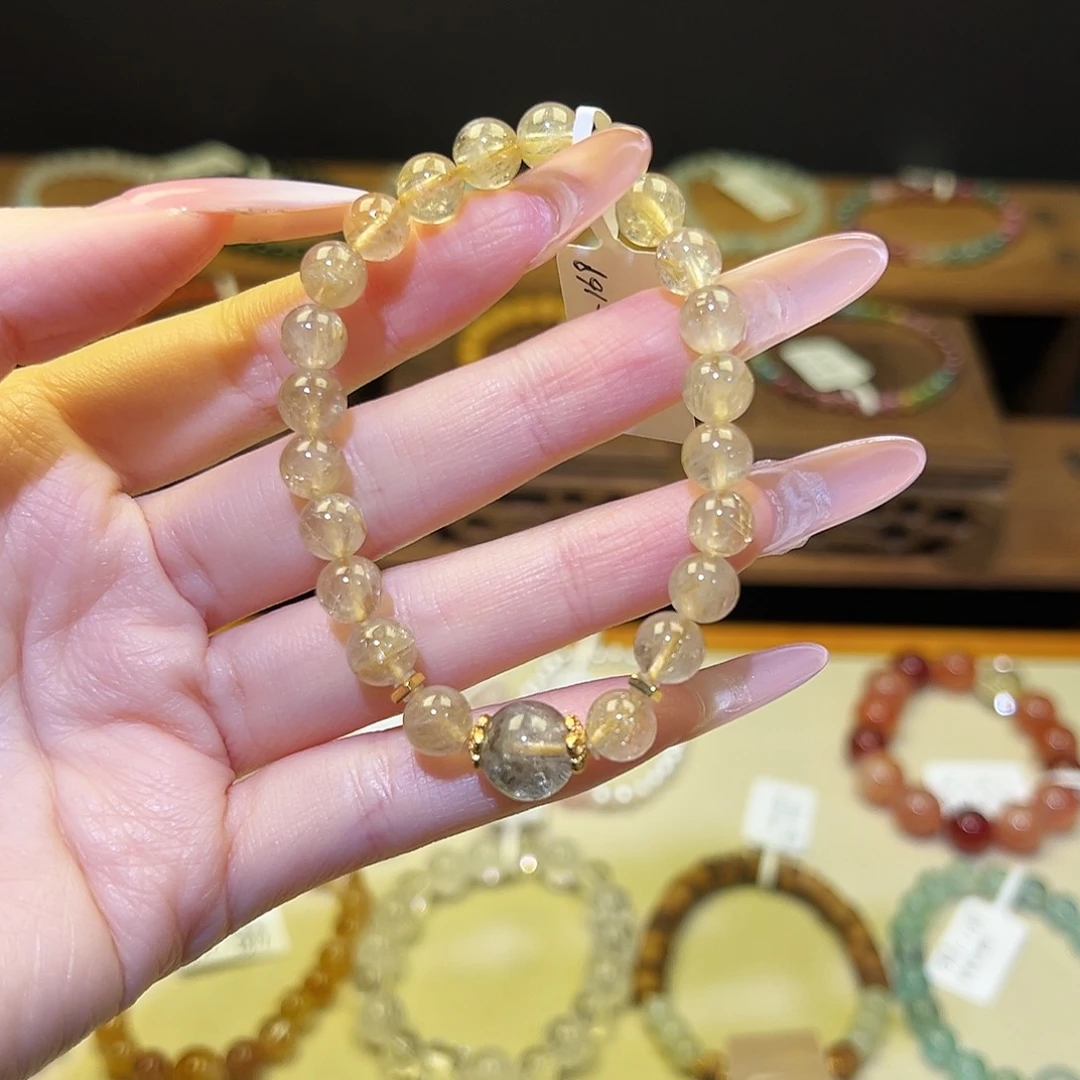 手串水晶银S925镀金镶嵌金发1020