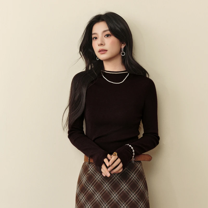 诗凡黎半高领扬子纱羊毛基础打底针织衫内搭修身上衣女7G8432711