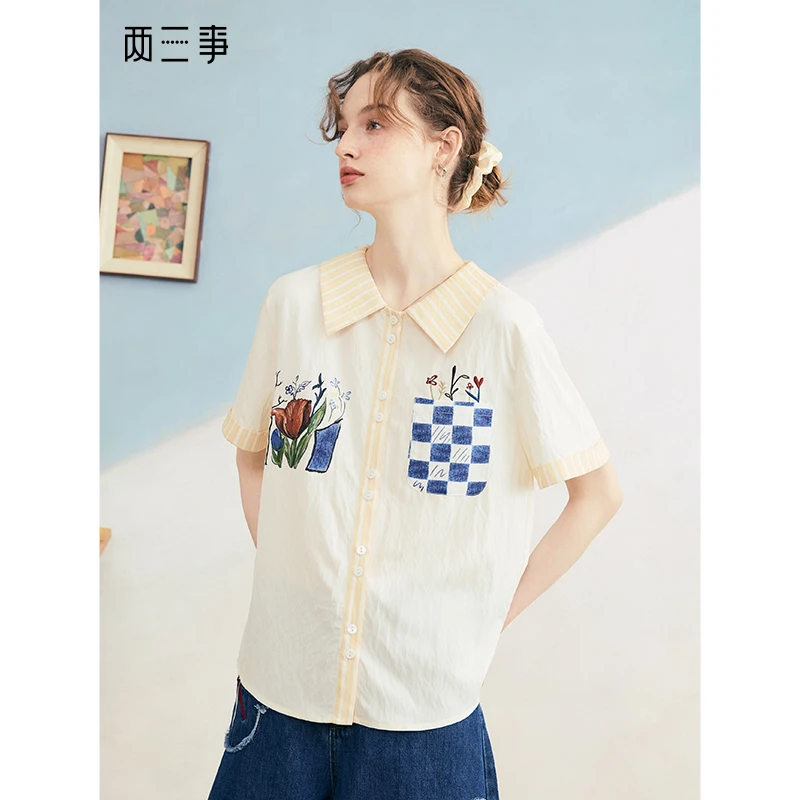 两三事 花影低喃  印花口袋短袖衬衫S25XC304