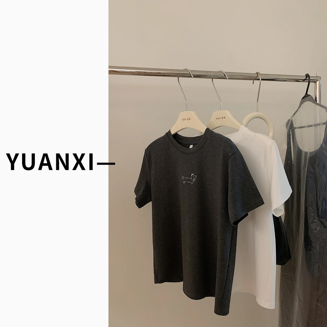 【YUAN.XI】F305 韩系小狗狗印花短袖打底T恤女2025年春装新款