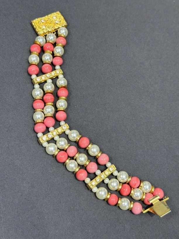 铜合金琉璃手链 Vintage意产琉璃珍珠手链